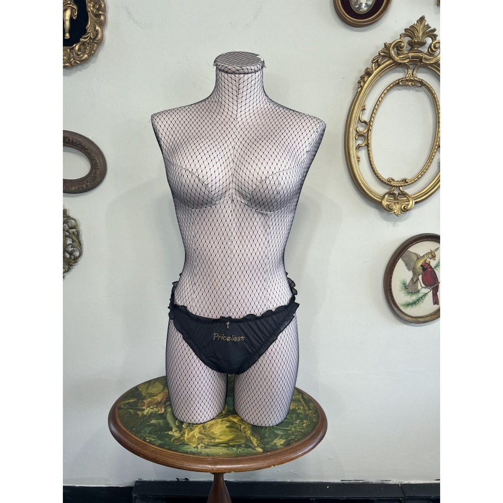 Victoria's Secret Black Priceless Rhinestone Ruffle Bikini Panties L